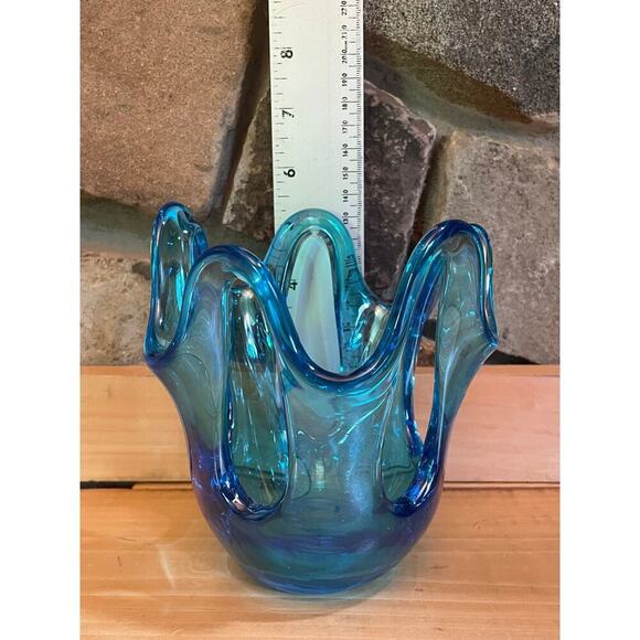 Beautiful Blue Glass Art Vase candle holder Decor. Murano Style? Home decor - Picture 7 of 8
